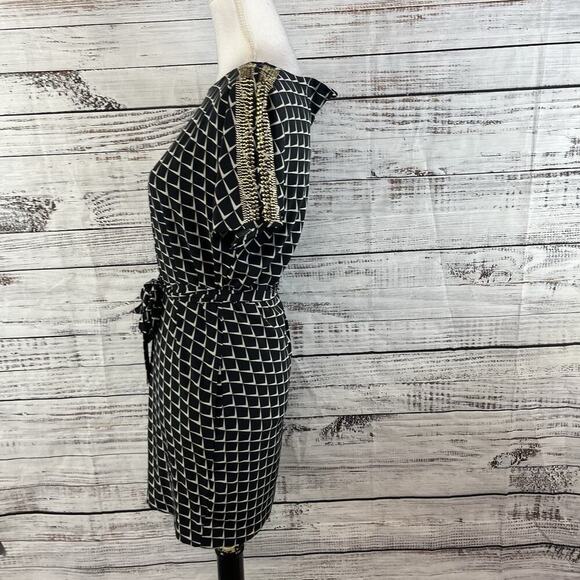 AX Armani Exchange Dress size 0 Black Ivory Gold Studs Stretch Dinner Cocktails - Picture 8 of 10